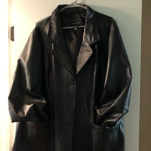 Long sleeve black genuine leather coat